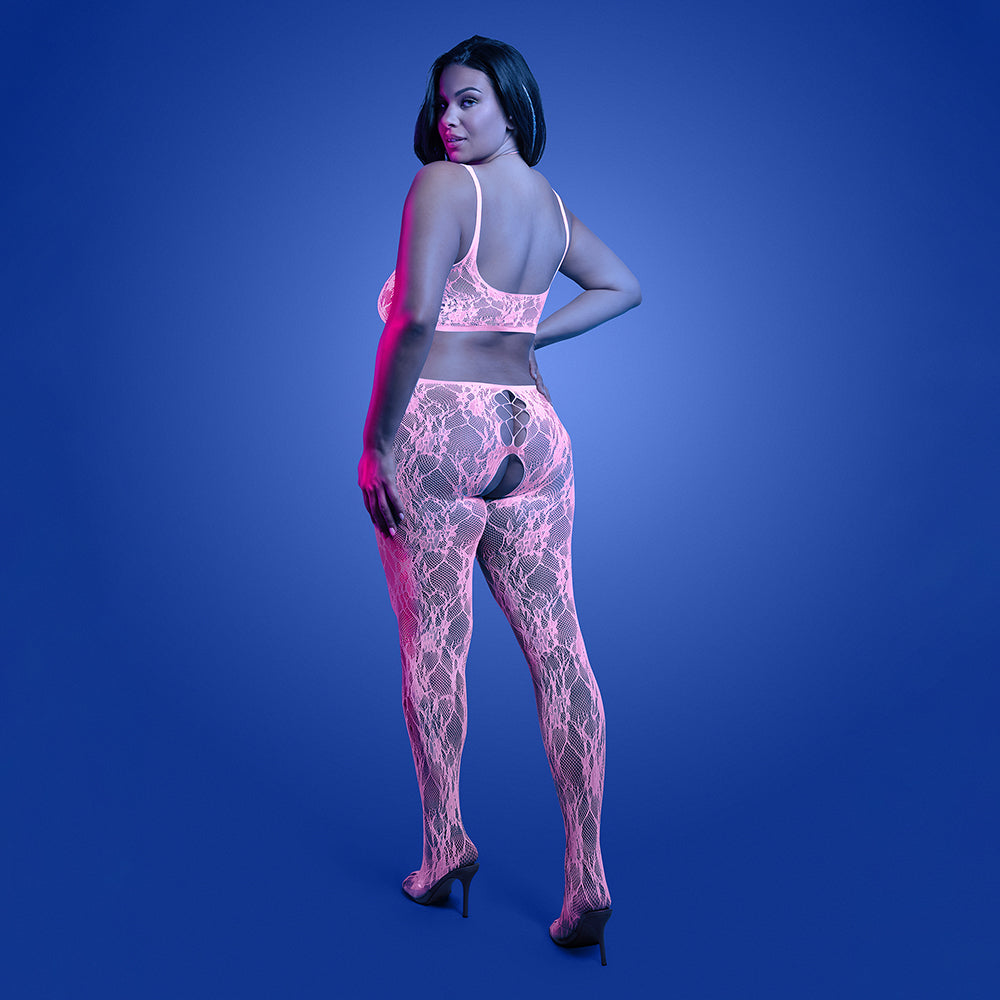FANTASY LINGERIE - GLOW EQUILIBRIUM GLOW-IN-THE-DARK CROTCHLESS BODYSTOCKING QUEEN SIZE