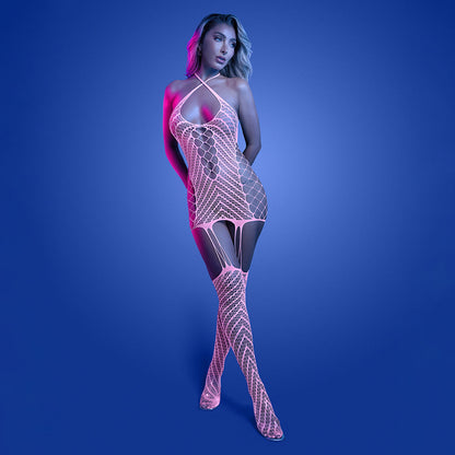 FANTASY LINGERIE GLOW METAMORPHIC GLOW-IN-THE-DARK BODYSTOCKING DRESS O/S