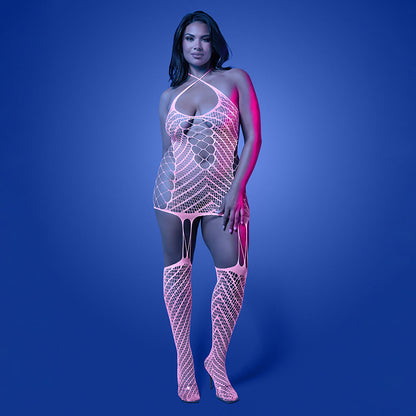 FANTASY LINGERIE - GLOW METAMORPHIC GLOW IN THE DARK BODYSTOCKING DRESS