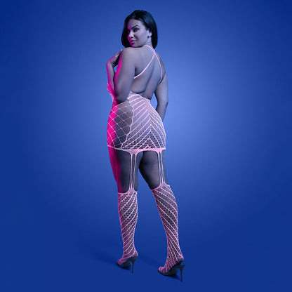 FANTASY LINGERIE GLOW METAMORPHIC GLOW-IN-THE-DARK BODYSTOCKING DRESS QUEEN SIZE