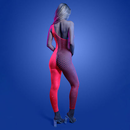 FANTASY LINGERIE GLOW HYPERDRIVE UV REACTIVE RHINESTONE BODYSTOCKING O/S