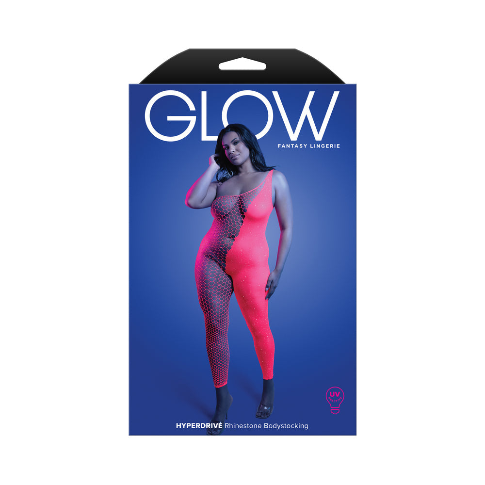 FANTASY LINGERIE GLOW HYPERDRIVE UV REACTIVE RHINESTONE BODYSTOCKING QUEEN SIZE