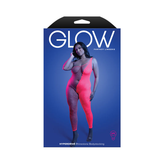 FANTASY LINGERIE GLOW HYPERDRIVE UV REACTIVE RHINESTONE BODYSTOCKING QUEEN SIZE
