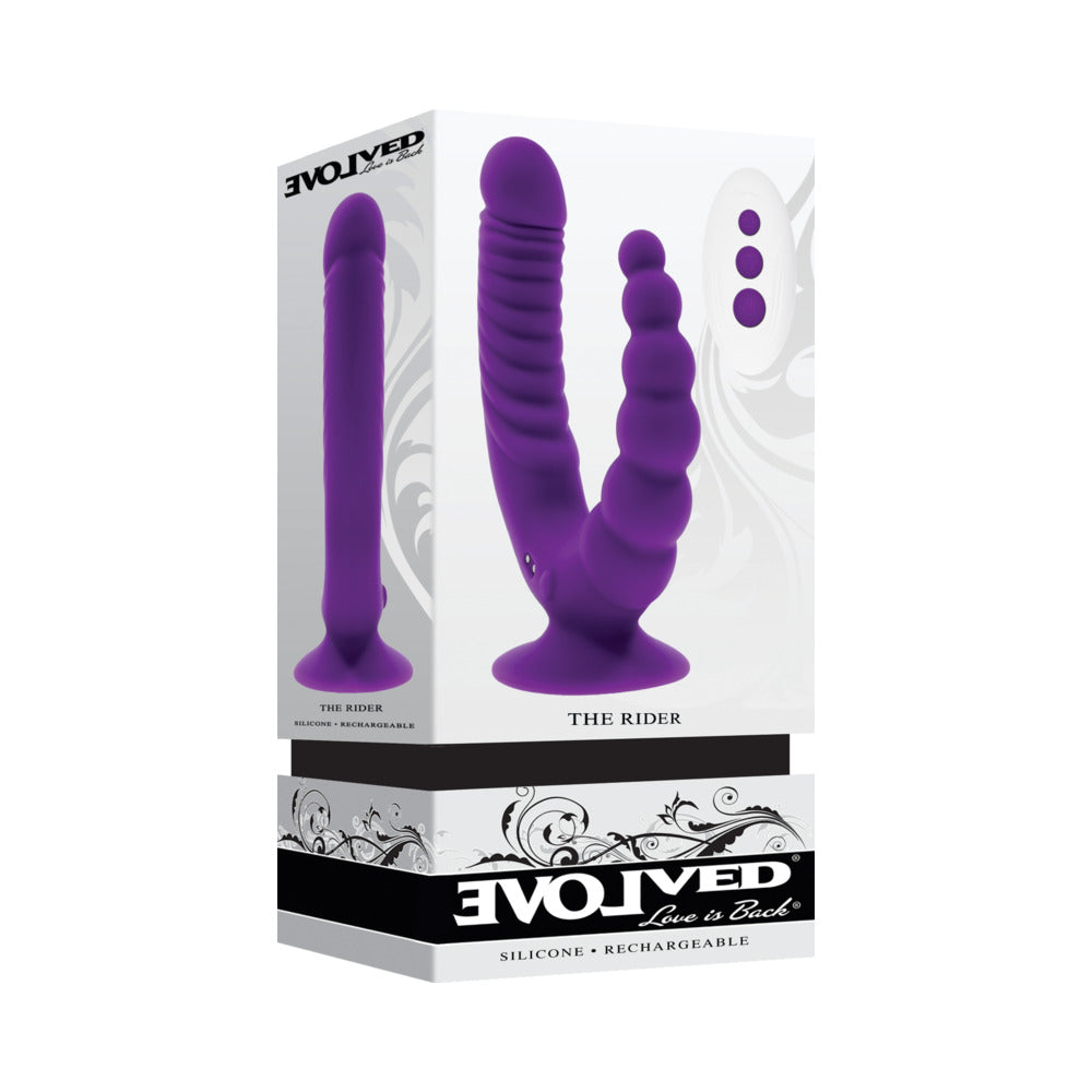 EVOLVED - THE RIDER RECHARGEABLE DOUBLE VIBRATOR SILICONE PURPLE
