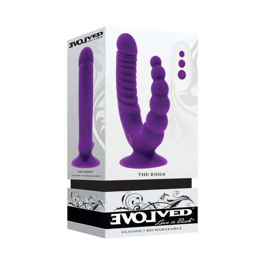 EVOLVED - THE RIDER RECHARGEABLE DOUBLE VIBRATOR SILICONE PURPLE