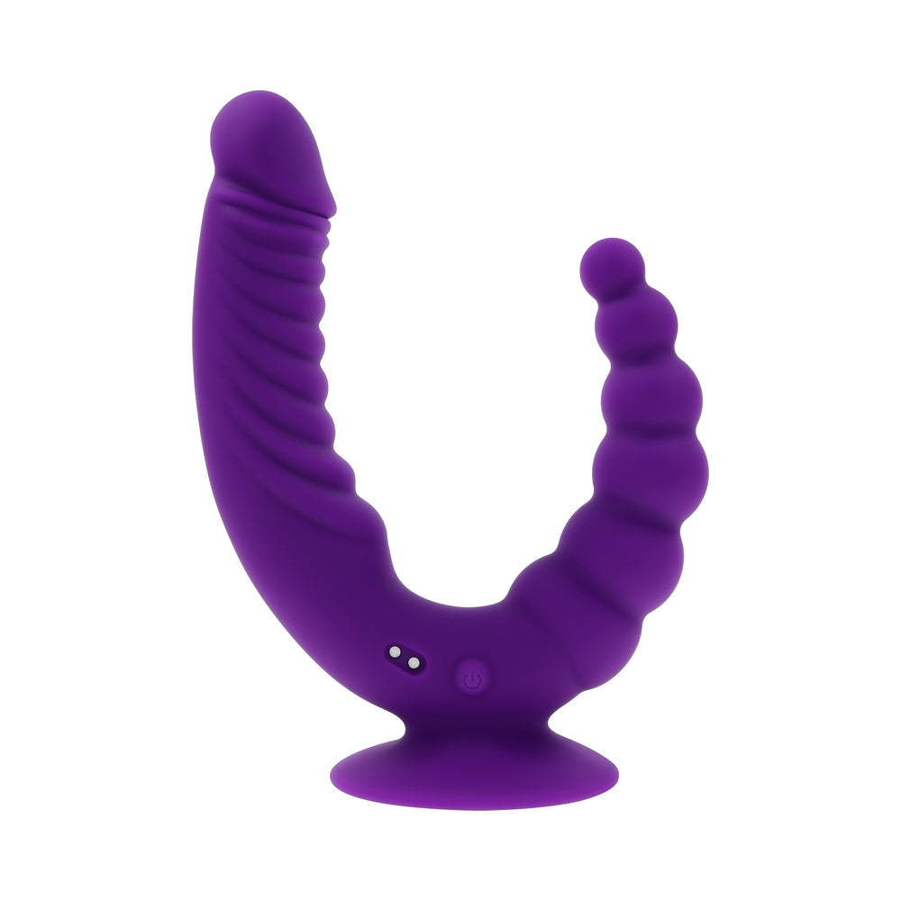 EVOLVED - THE RIDER RECHARGEABLE DOUBLE VIBRATOR SILICONE PURPLE