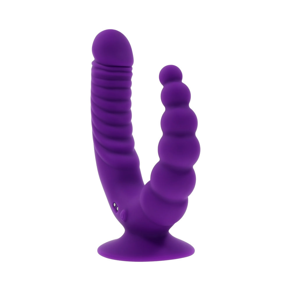EVOLVED THE RIDER RECHARGEABLE DOUBLE VIBRATOR SILICONE PURPLE
