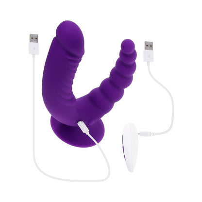 EVOLVED - THE RIDER RECHARGEABLE DOUBLE VIBRATOR SILICONE PURPLE
