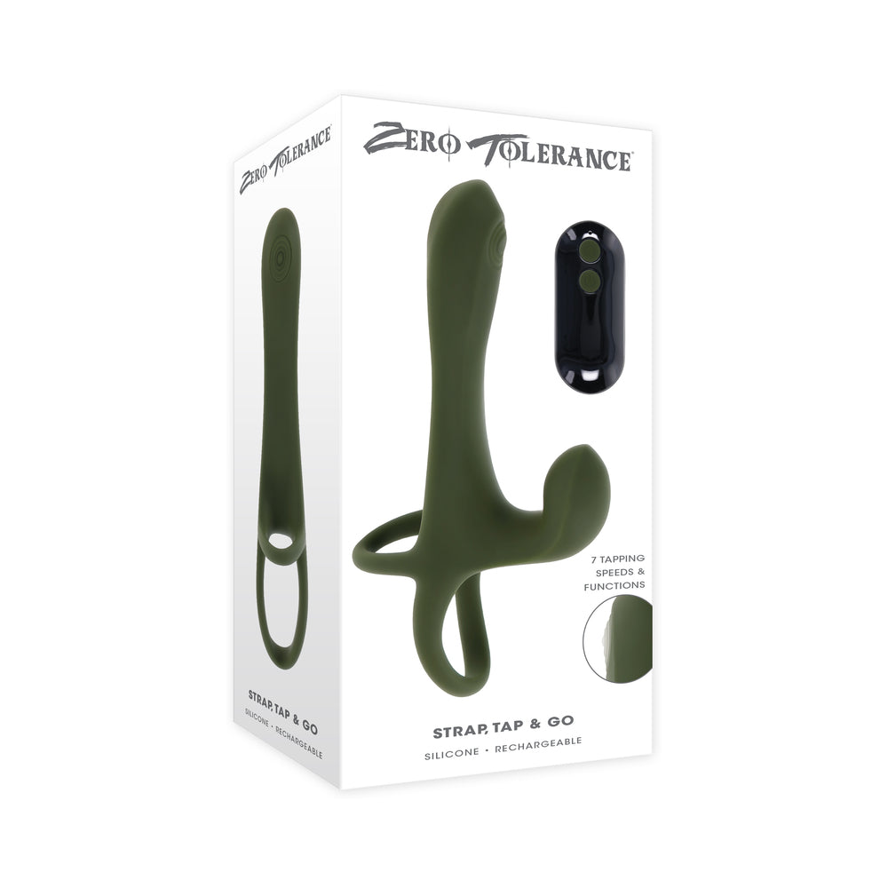 ZERO TOLERANCE STRAP TAP & GO  RECHARGEABLE VIBRATING GIRTH ENHANCER SILICONE GREEN