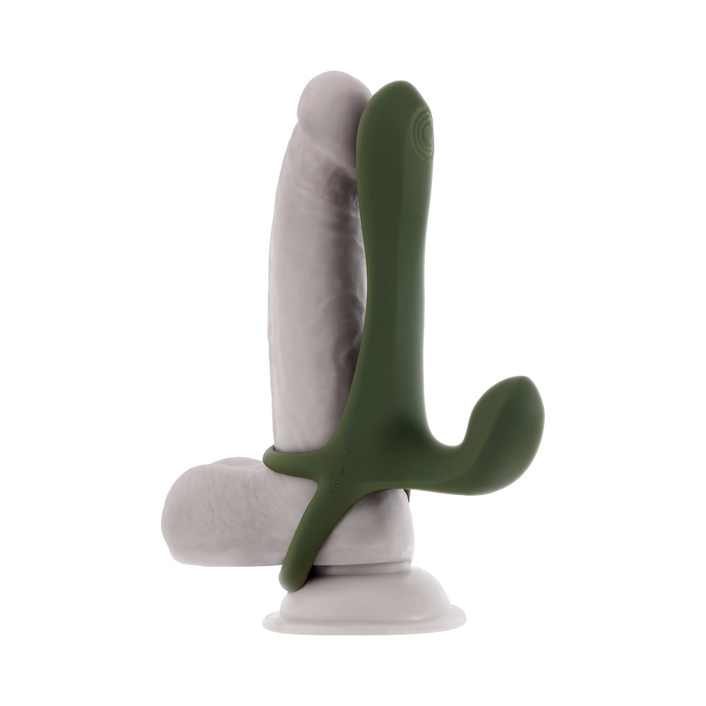 ZERO TOLERANCE STRAP TAP & GO  RECHARGEABLE VIBRATING GIRTH ENHANCER SILICONE GREEN