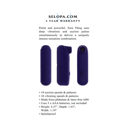 SELOPA SURE THING AAA BATTERY VIBRATING SUCTION SILICONE PURPLE