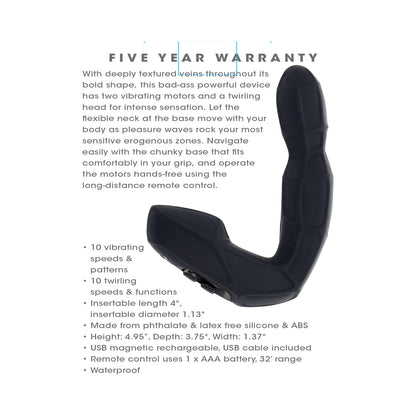 ZERO TOLERANCE - MR PROSTATE TWIRLING PROSTATE VIBE WITH REMOTE SILICONE BLACK