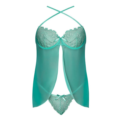 MAGIC SILK CARIBBEAN CRUSH FLUTTER BABYDOLL & THONG SET AQUA GLOW S/M