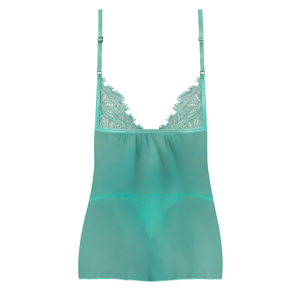 MAGIC SILK CARIBBEAN CRUSH FLUTTER BABYDOLL & THONG SET AQUA GLOW S/M
