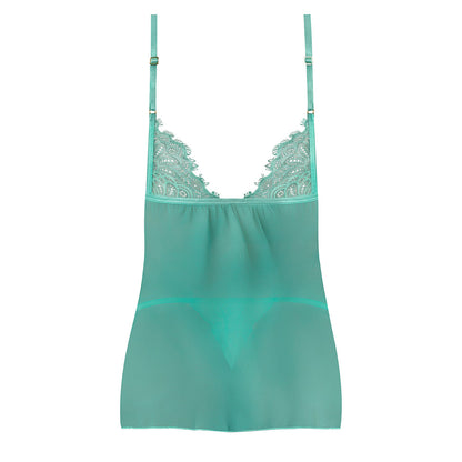 CARIBBEAN CRUSH FLUTTER BABYDOLL & THONG SET AQUA GLOW L/XL