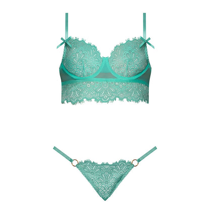 MAGIC SILK CARIBBEAN CRUSH DEMI LONGLINE BRA & PANTY WITH FLOUNCE AQUA GLOW S/M