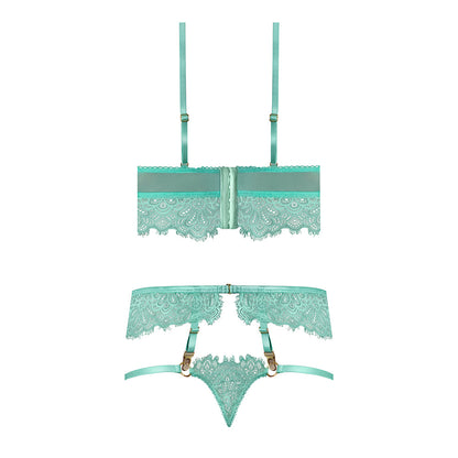 MAGIC SILK CARIBBEAN CRUSH DEMI LONGLINE BRA & PANTY WITH FLOUNCE AQUA GLOW S/M