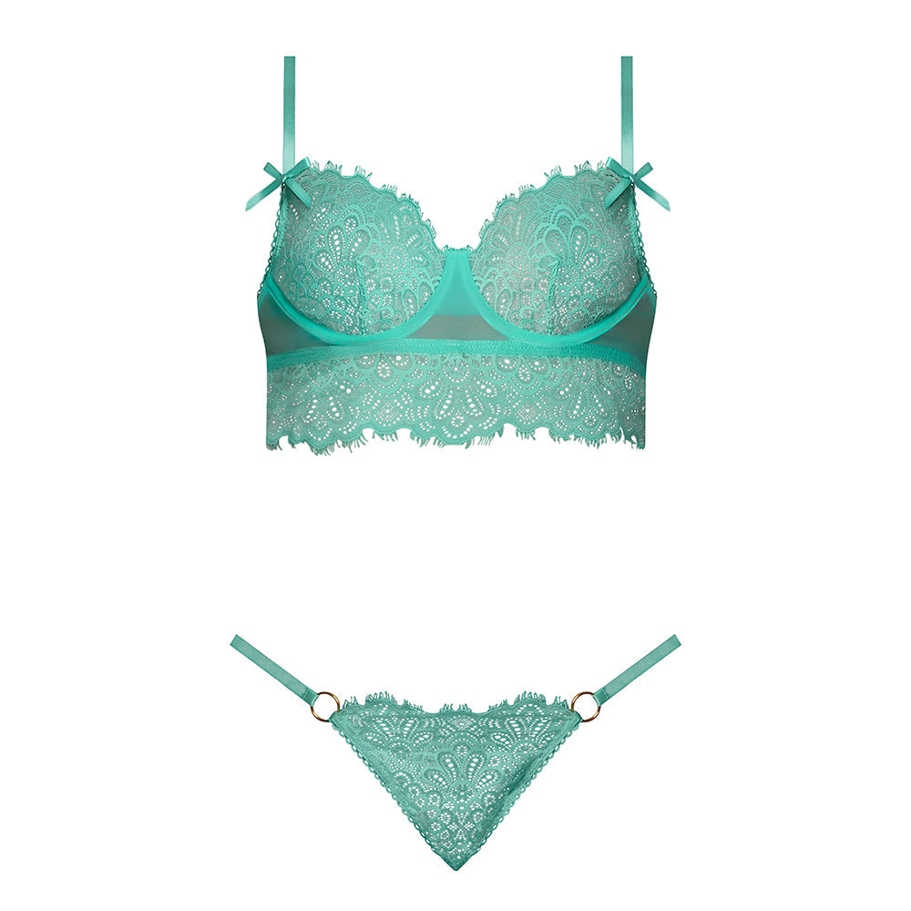 MAGIC SILK CARIBBEAN CRUSH DEMI LONGLINE BRA & PANTY WITH FLOUNCE AQUA GLOW L/XL