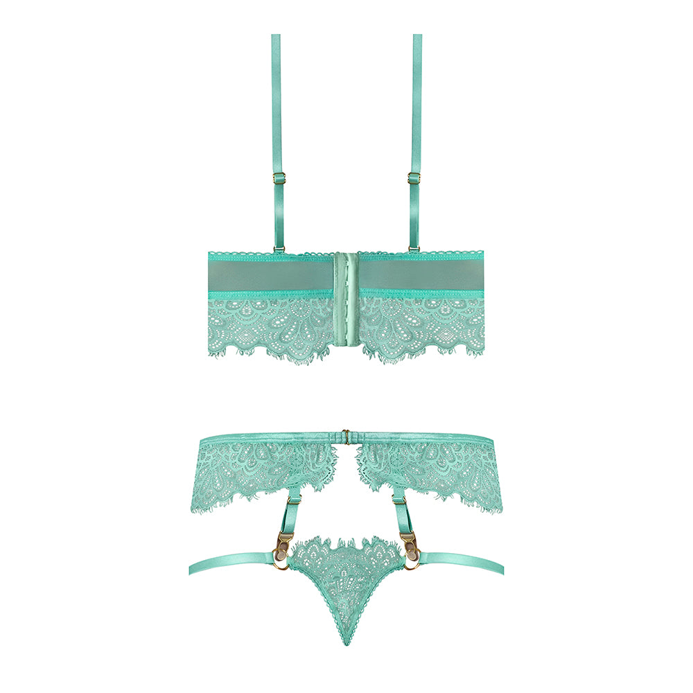 MAGIC SILK - CARIBBEAN CRUSH DEMI LONGLINE BRA & PANTY WITH FLOUNCE AQUA GLOW L/XL