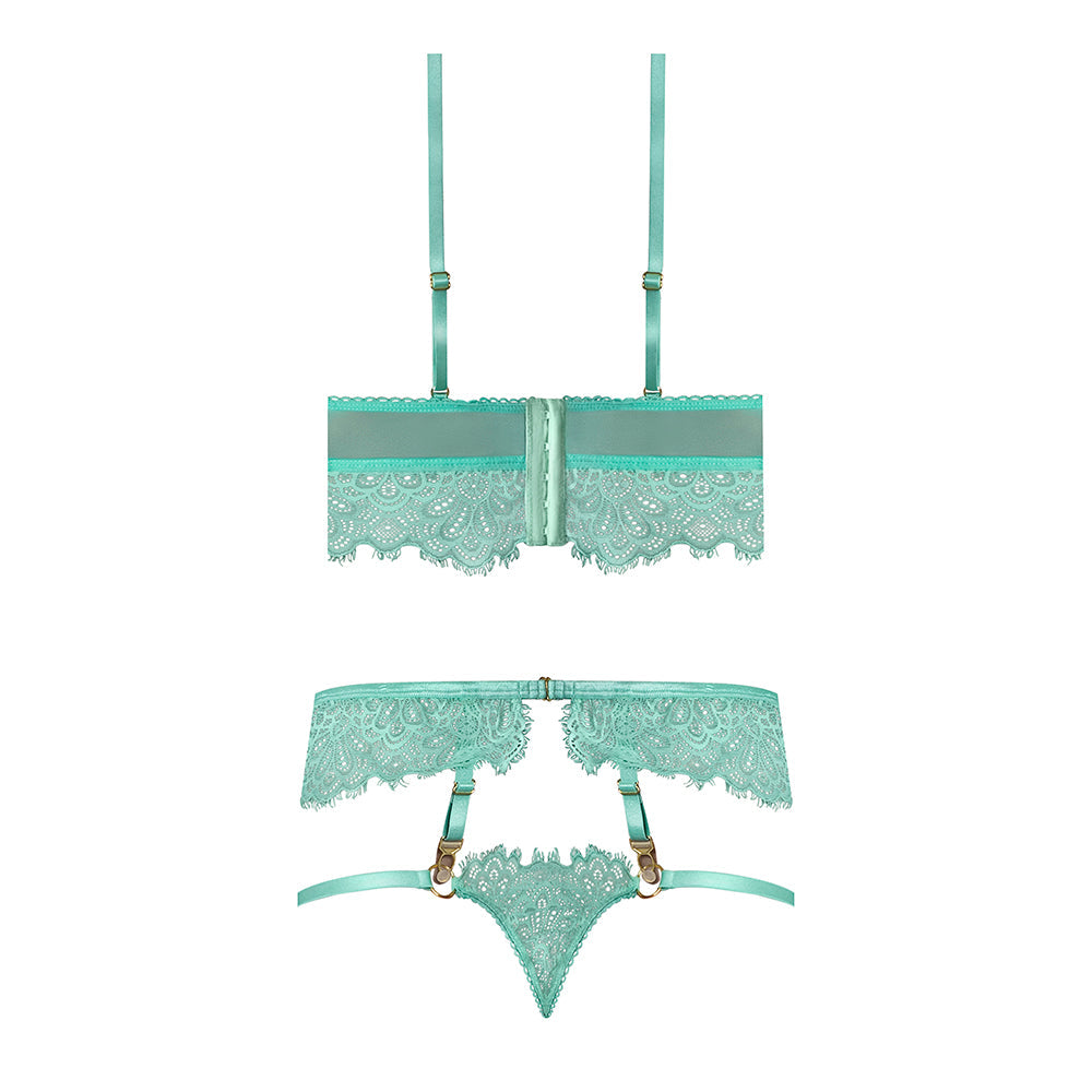 MAGIC SILK CARIBBEAN CRUSH DEMI LONGLINE BRA & PANTY WITH FLOUNCE AQUA GLOW QUEEN SIZE