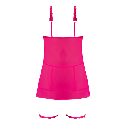 MAGIC SILK PINK KINK CUPLESS BABYDOLL, HARNESS PANTY & GARTER CUFFS PINK GLOW L/XL