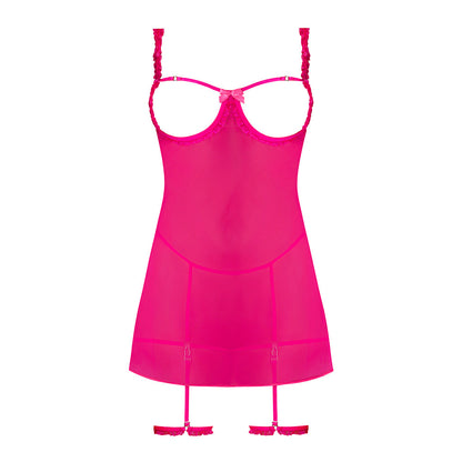 MAGIC SILK PINK KINK CUPLESS BABYDOLL, HARNESS PANTY & GARTER CUFFS PINK GLOW QUEEN SIZE