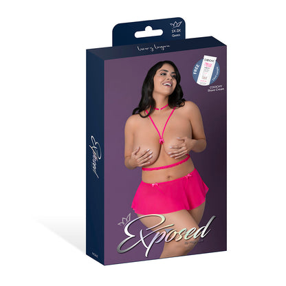 MAGIC SILK PINK KINK HARNESS TOP, OPEN CROTCH SKIRT PANTY & CHOKER PINK GLOW QUEEN SIZE