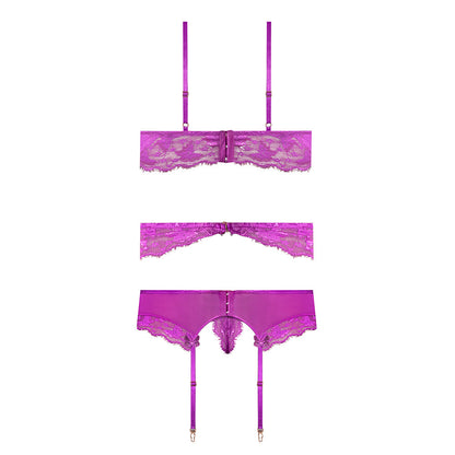 MAGIC SILK BUTTERFLY FANTASIES BRA, GARTER & THONG SET NEON PURPLE S/M