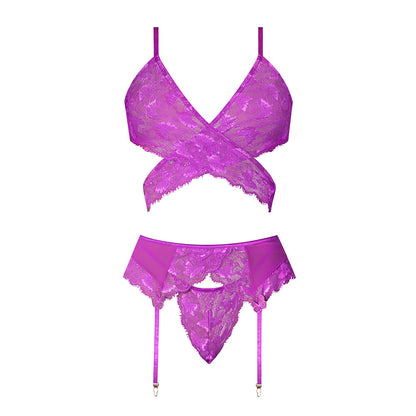 MAGIC SILK - BUTTERFLY FANTASIES BRA, GARTER & THONG SET NEON PURPLE L/XL