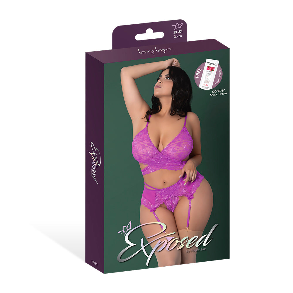 MAGIC SILK - BUTTERFLY FANTASIES BRA, GARTER & THONG SET NEON PURPLE QUEEN SIZE