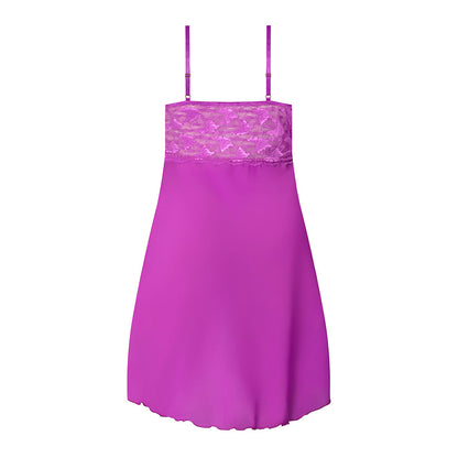 MAGIC SILK BUTTERFLY FANTASIES GOWN & THONG SET NEON PURPLE S/M