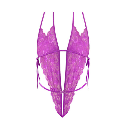 MAGIC SILK - BUTTERFLY FANTASIES PEEK-A-BOO & CROTCHLESS TEDDY NEON PURPLE L/XL