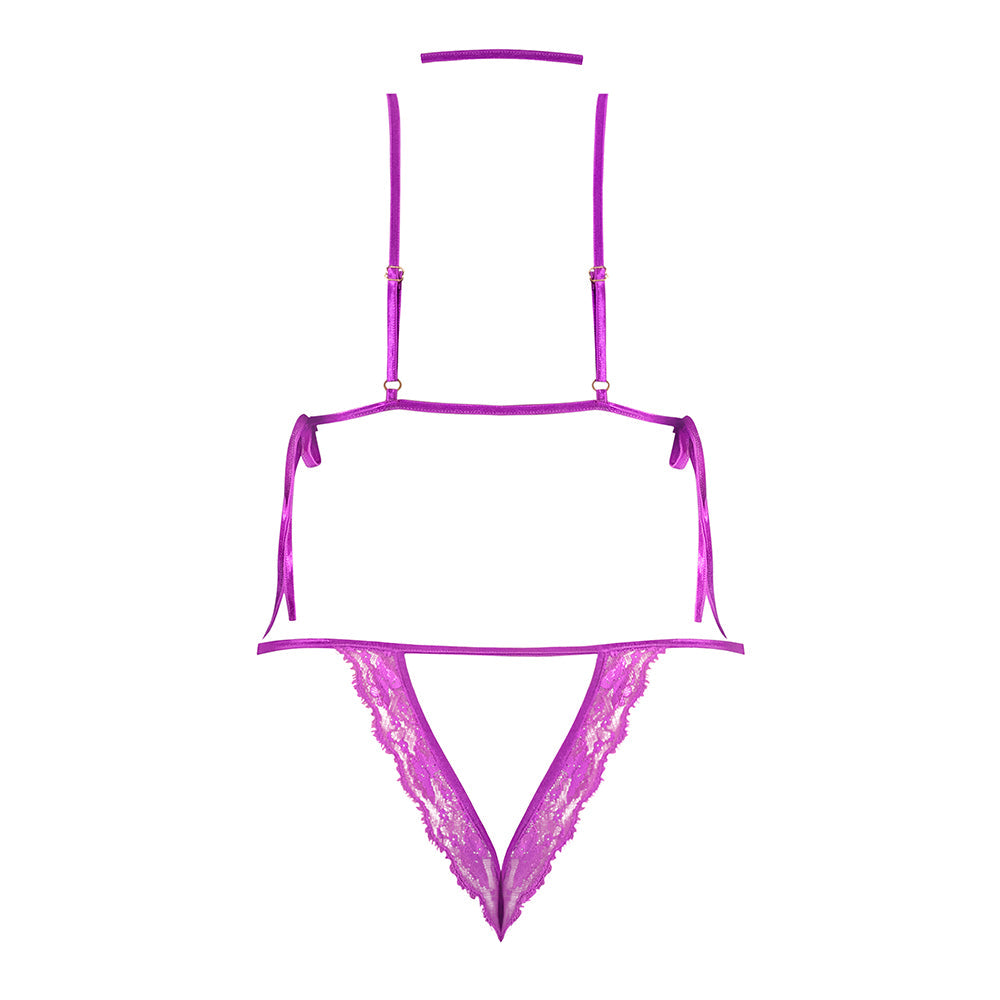 MAGIC SILK BUTTERFLY FANTASIES PEEK-A-BOO & CROTCHLESS TEDDY NEON PURPLE L/XL