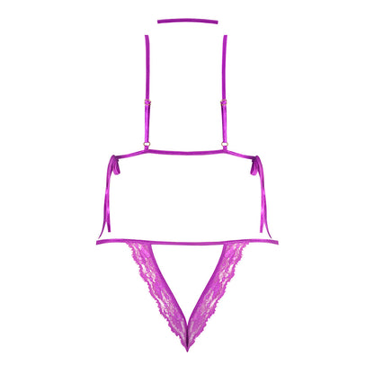 MAGIC SILK BUTTERFLY FANTASIES PEEK-A-BOO & CROTCHLESS TEDDY NEON PURPLE QUEEN SIZE