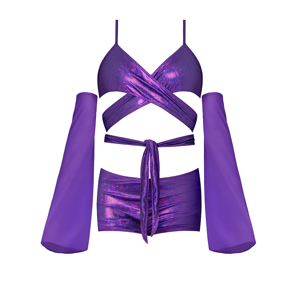MAGIC SILK - CONJUNTO DE BRALETTE ENVOLVENTE, PANTALÓN CORTO Y MANGAS GLIMMER DISCO