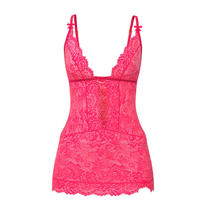 MAGIC SILK GET IT GIRL PLUNGE CHEMISE & G-SET DIVA PINK QUEEN SIZE