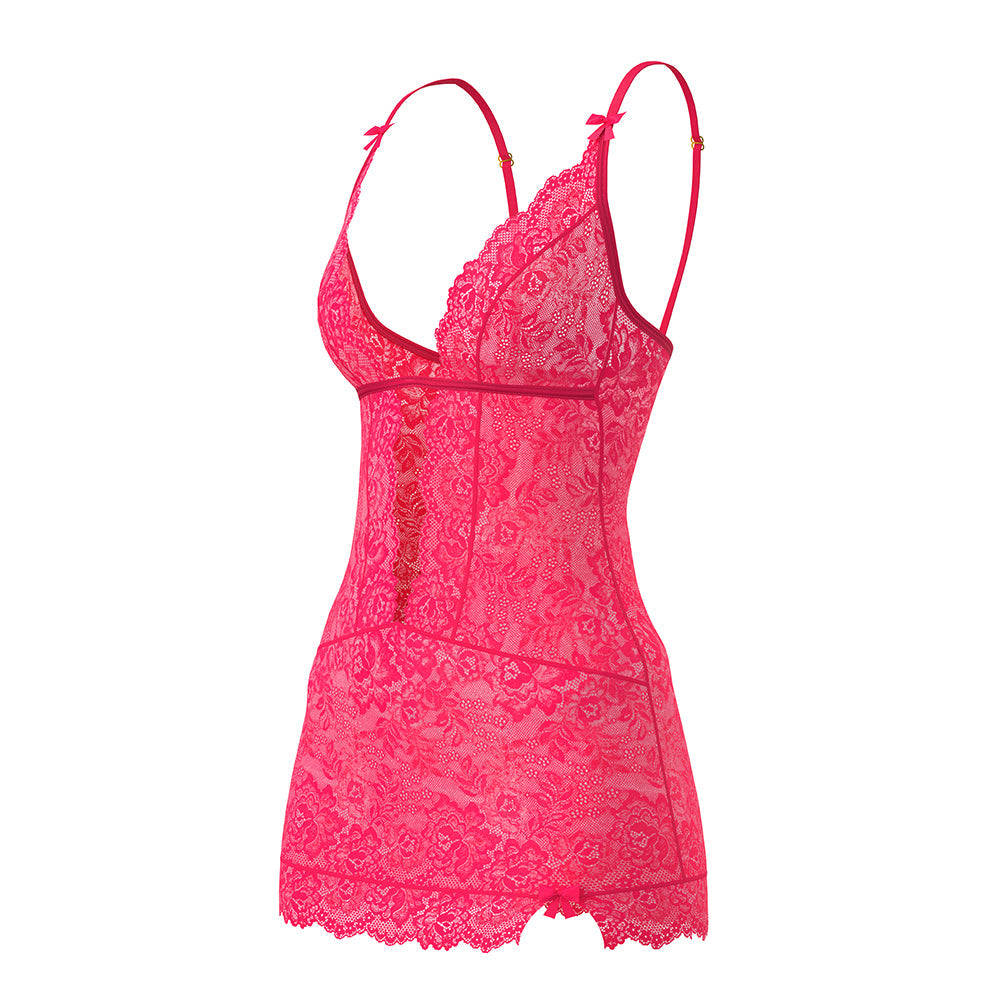 MAGIC SILK GET IT GIRL PLUNGE CHEMISE & G-SET DIVA PINK QUEEN SIZE