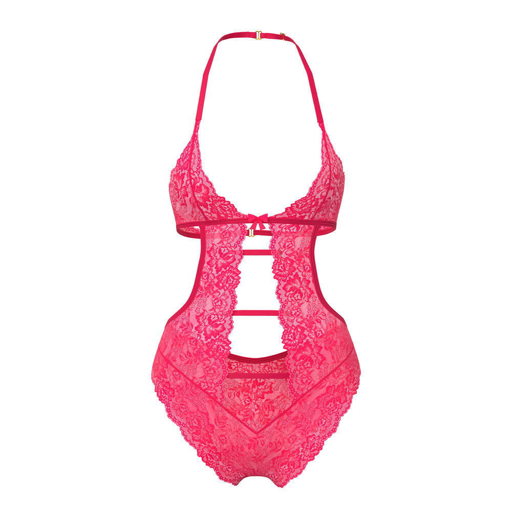 GET IT GIRL HALTER TEDDY WITH SNAP CROTCH DIVA PINK
