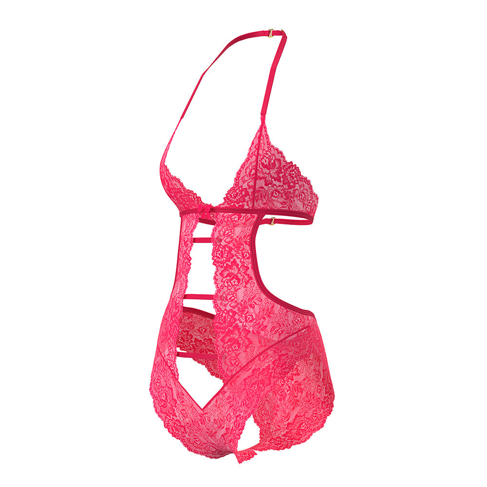 MAGIC SILK - GET IT GIRL HALTER TEDDY WITH SNAP CROTCH DIVA PINK QUEEN SIZE