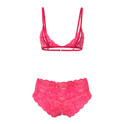 MAGIC SILK - GET IT GIRL BRALETTE PEEK-A-BOO & CULOTE CON ABERTURA ROSA DIVA G/XL