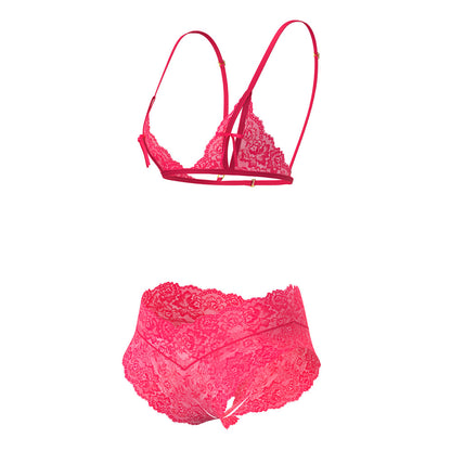 MAGIC SILK - GET IT GIRL BRALETTE PEEK-A-BOO & CULOTE CON ABERTURA ROSA DIVA G/XL
