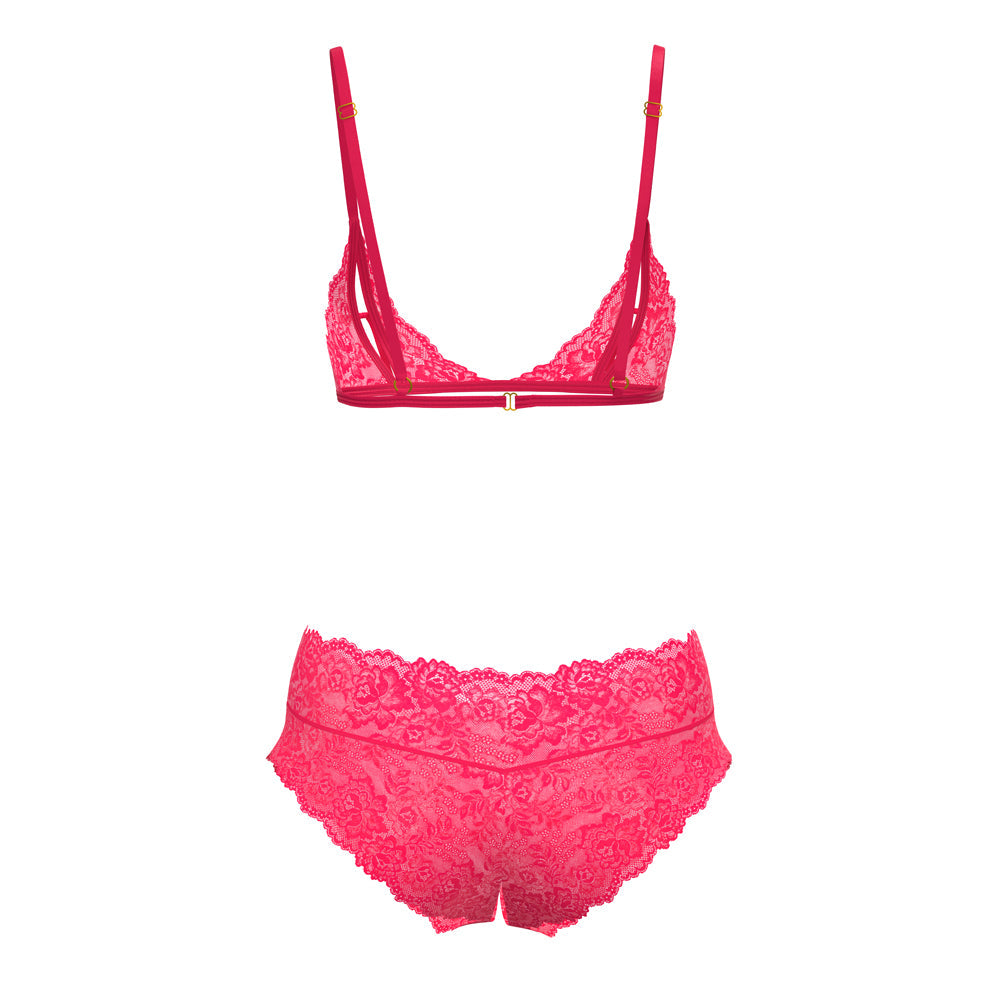 MAGIC SILK - GET IT GIRL BRALETTE PEEK-A-BOO & CULOTE CON ABERTURA ROSA DIVA G/XL