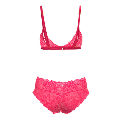 MAGIC SILK - GET IT GIRL BRALETTE PEEK-A-BOO & CULOTE CON ABERTURA ROSA DIVA G/XL