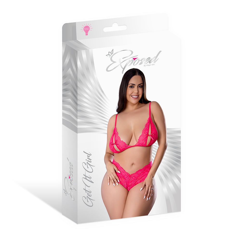 MAGIC SILK GET IT GIRL PEEK-A-BOO BRALETTE & SPLIT CROTCH BOY SHORT DIVA PINK QUEEN SIZE