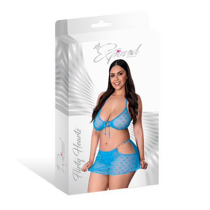 MAGIC SILK - FLIRTY HEARTS HALTER BRA, FLUTTER SKIRT & G-STRING SET BLUE SUGAR QUEEN SIZE