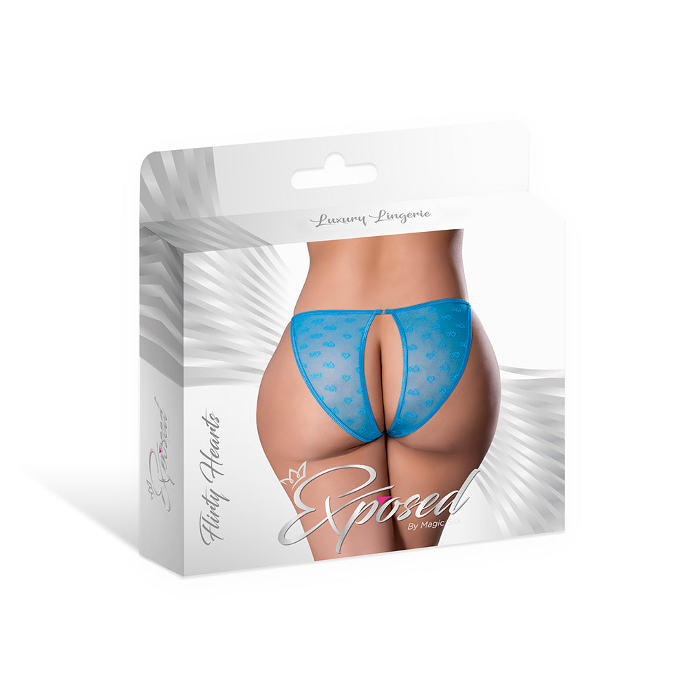MAGIC SILK - FLIRTY HEARTS OPEN BACK PANTY BLUE SUGAR QUEEN SIZE