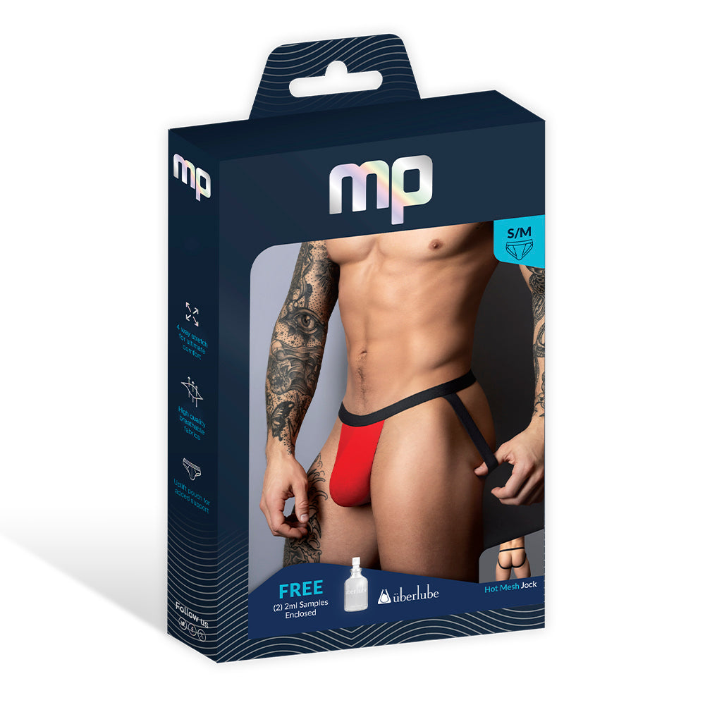 MALE POWER - HOT MESH JOCK BLACK/RED S/M