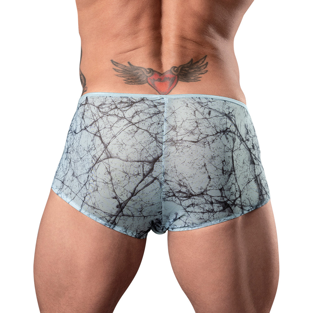 MALE POWER MARBLE MESH MICRO MINI SHORT SILVER BLUE M