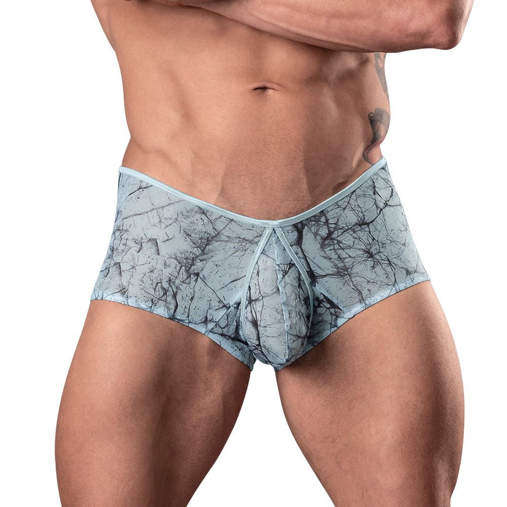 MALE POWER MARBLE MESH MICRO MINI SHORT SILVER BLUE L