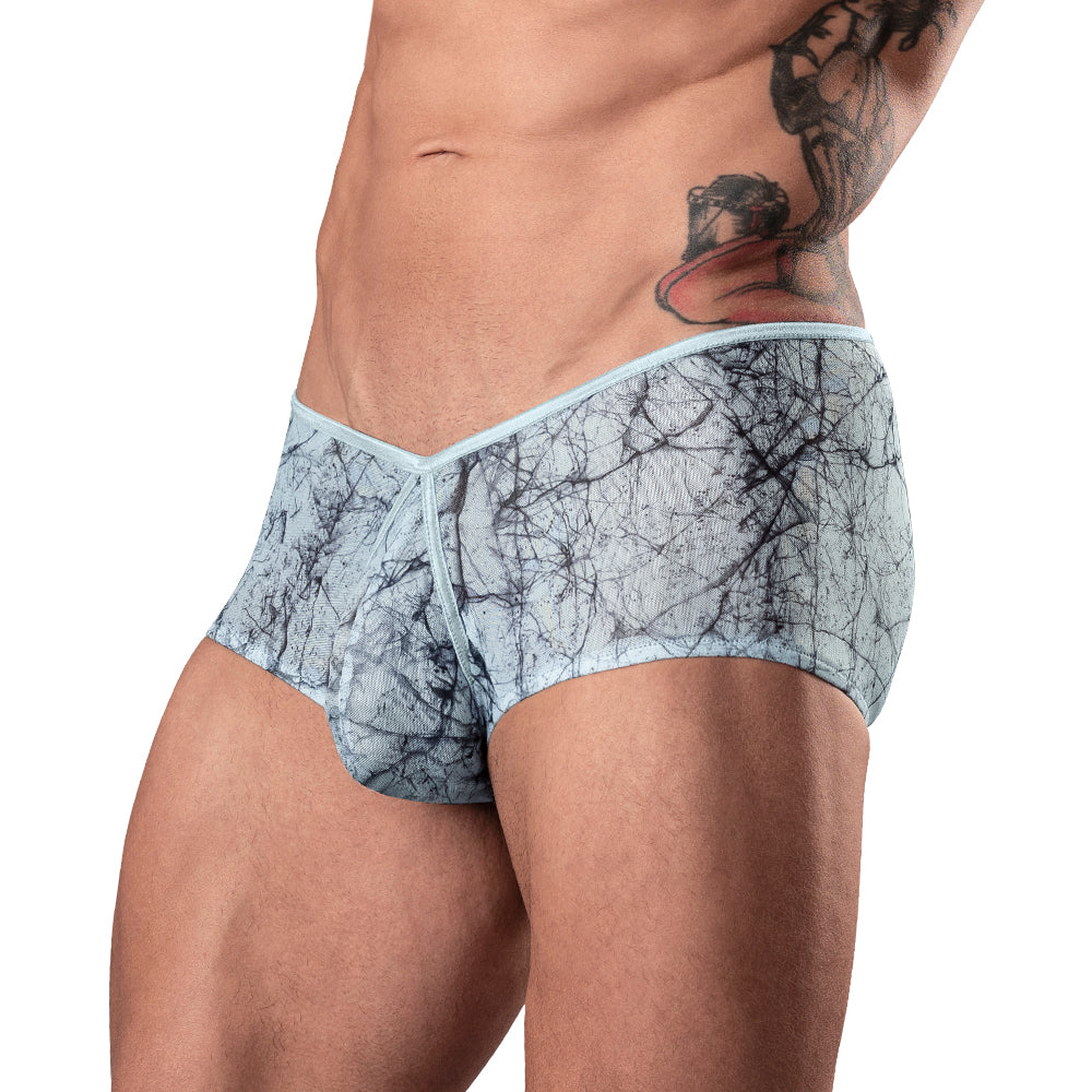 MALE POWER MARBLE MESH MICRO MINI SHORT SILVER BLUE XL